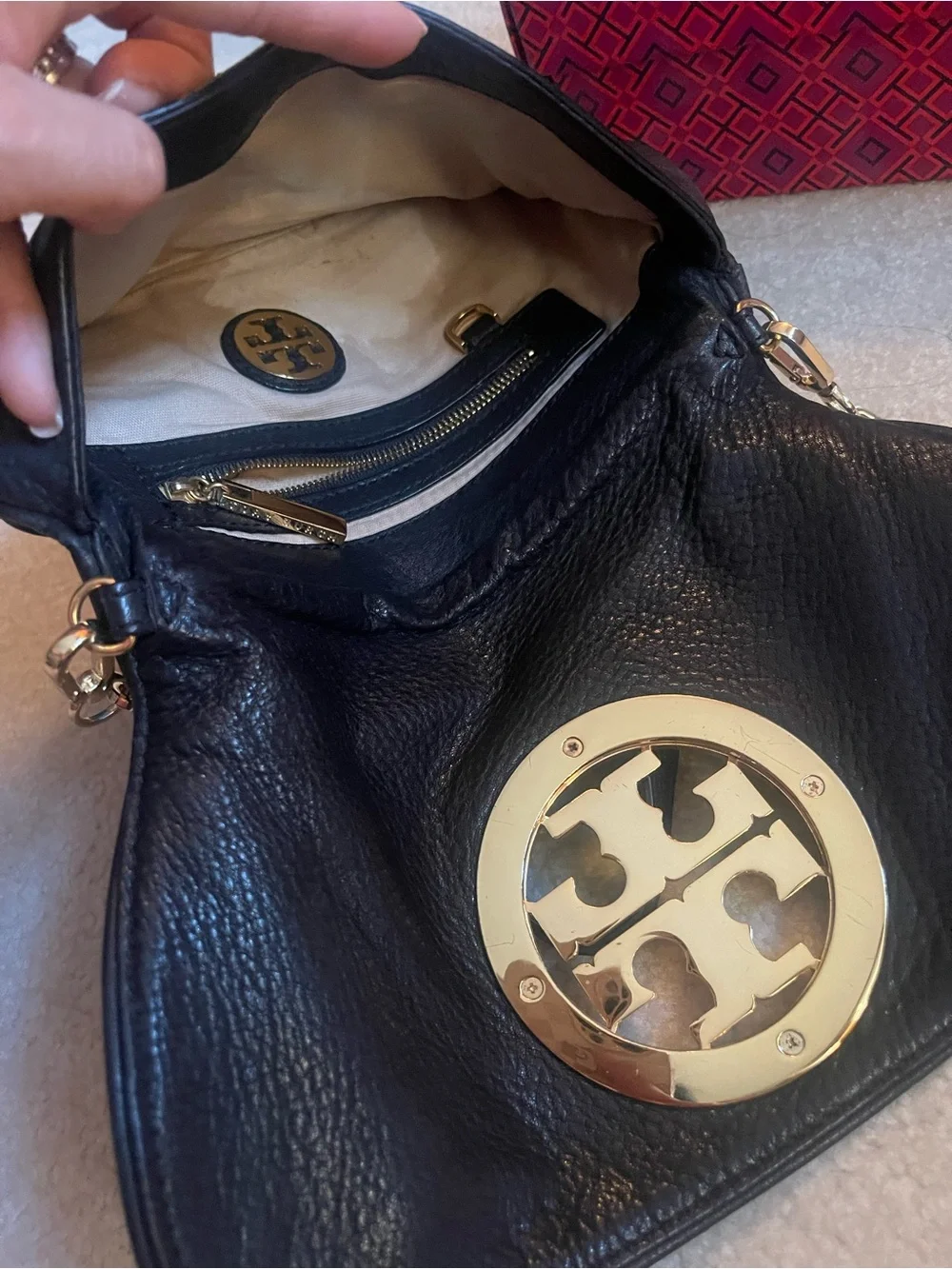 Tory Burch Black Leather Crossbody with Gold Logo Accent - Picture 4 of 4